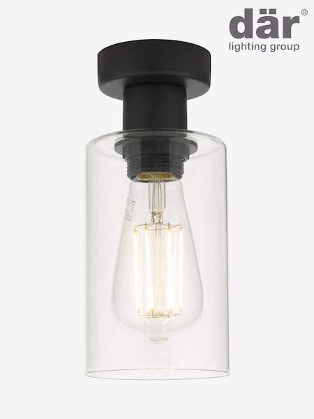 Dar Lighting Matt Black Glass Miu Flush Light (H81635) | £35