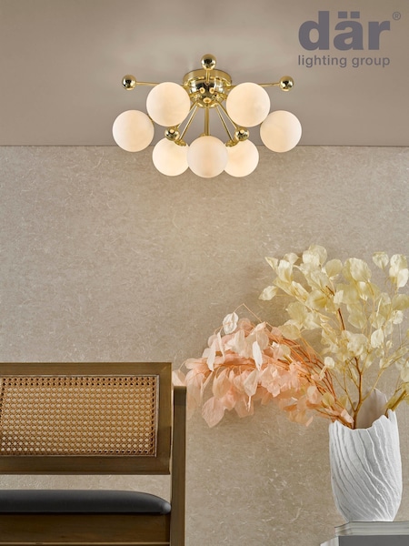 Dar Lighting Polished Gold Opal Glass Ursa 7lt Flush Light (H81636) | £195