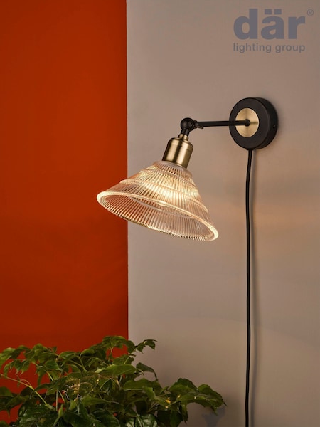 Dar Lighting Antique Brass Ribbed Glass Boyd Wall Light (H81638) | £60