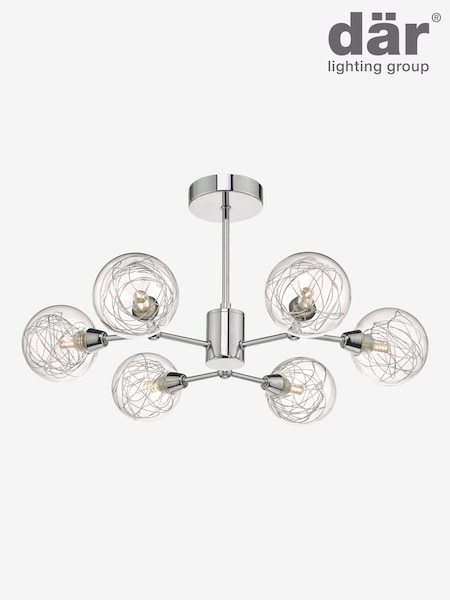 Dar Lighting Polished Chrome Glass Tyka 6lt Semi Flush Light (H81641) | £140