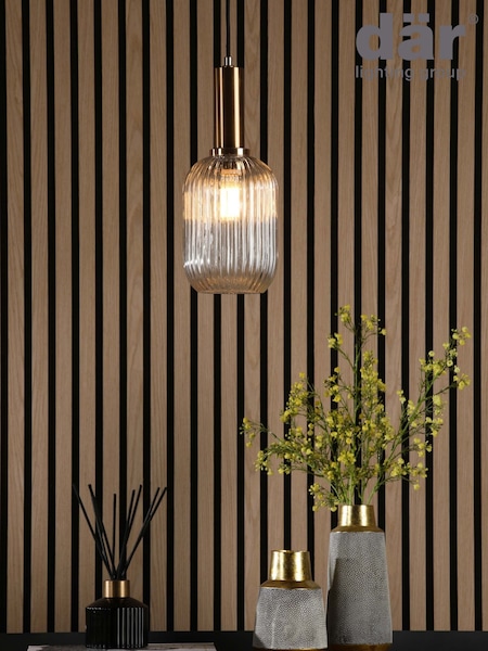 Dar Lighting Champagne Ribbed Glass Easy Fit Sawyer Pendant Light (H81650) | £45