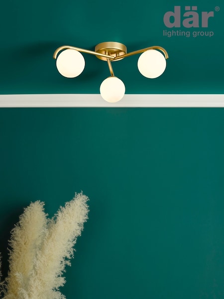 Dar Lighting Satin Gold Opal Glass Orlena 3lt Flush Light (H81653) | £80