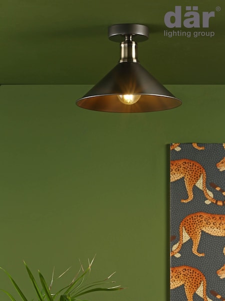 Dar Lighting Matt Grey Antique Brass Jalen Flush Light (H81654) | £55
