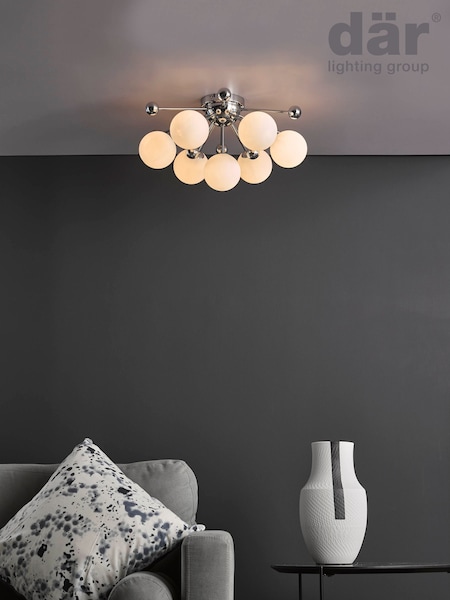 Dar Lighting Polished Chrome Opal Glass Ursa 7lt Flush Light (H81658) | £195