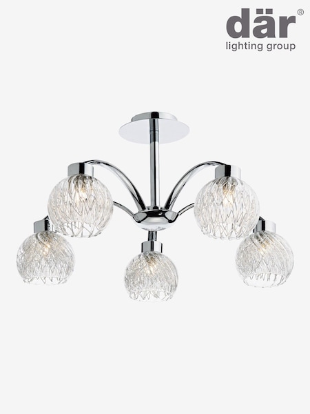 Dar Lighting Polished Chrome Ribbed Glass Yasmin 5lt Semi Flush Light (H81660) | £170