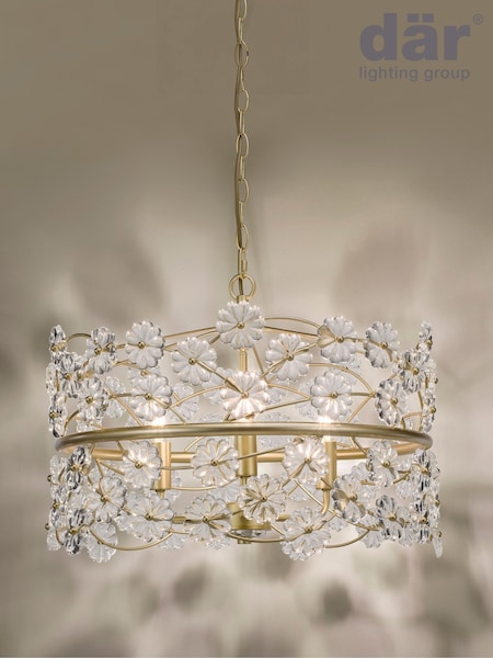 Dar Lighting Satin Gold Glass Fonda 3lt Pendant Light (H81662) | £310