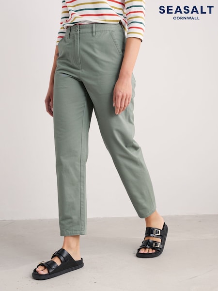 Seasalt Cornwall Green Mor Path Cotton Tapered Trousers (H81688) | £70