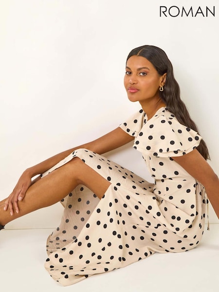 Roman White Spot Print Sweetheart Midi Dress (H81709) | £50