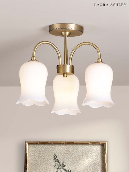 Laura Ashley Brass Lidsell 3 Light Semi Flush (H81815) | £125
