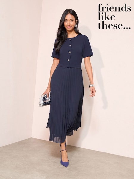 Friends Like These Navy Button Down 2 in 1 Pleated Dress (H81933) | £55