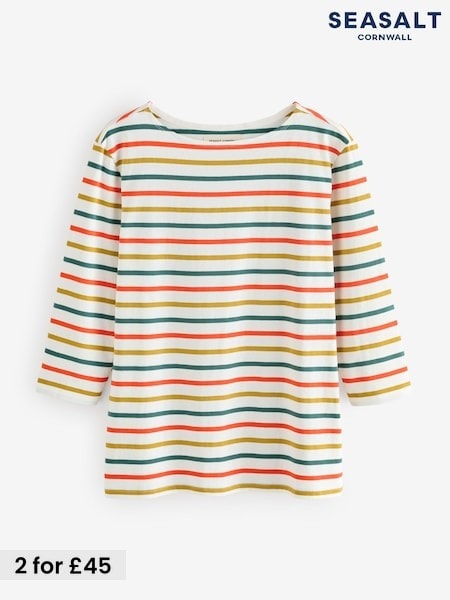 Seasalt Cornwall Blue Sailor 3/4 Sleeve Top In Certified Cotton Jersey (H81953) | £30