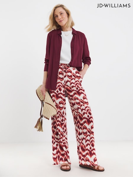 JD Williams Red Print Lightweight Wide Leg Trousers (H81957) | £28