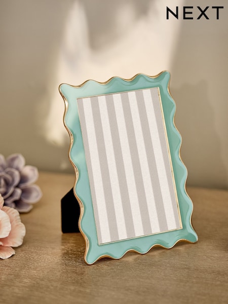 Teal Blue Wavy Gold Metal and Enamel Photo Frame (H82181) | £12
