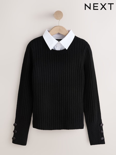 Black Supersoft Knitted Layer Shirt Jumper (H82190) | £0