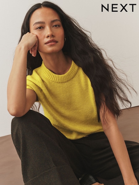 Citrine Yellow Sheer Knitted Short Sleeve T-Shirt (H82210) | £29