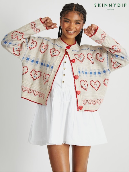 Skinnydip Blue Heart Stitch Knitted Cardigan (H82318) | £38