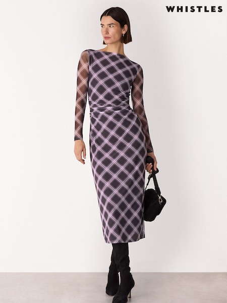 Whistles Red Check Mesh Dress (H82352) | £149