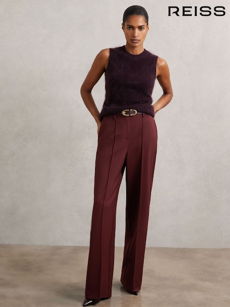 Reiss Burgundy Luisa Petite Wide-Leg Pintuck Trousers (H82439) | £170