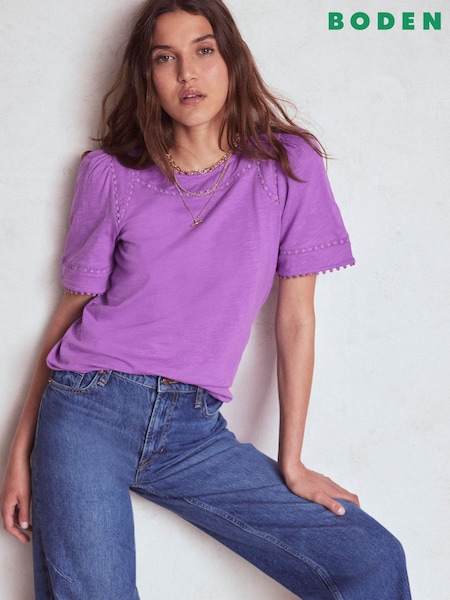 Boden Purple Mila Lace Trim Top (H82632) | £38