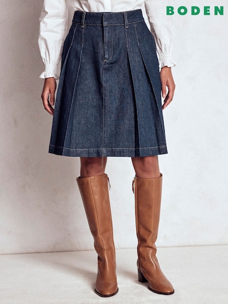 Boden Blue Pleated Denim Skirt (H82636) | £99