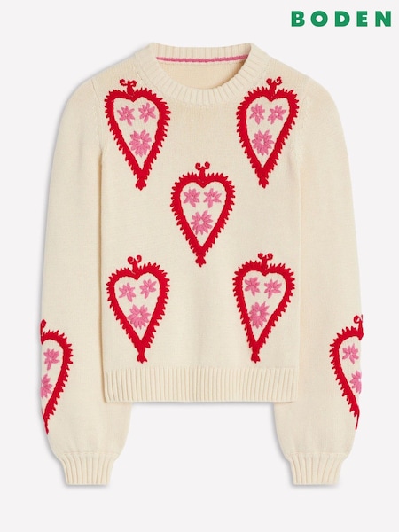Boden Cream Graphic Print Embroidered Jumper (H82640) | £112