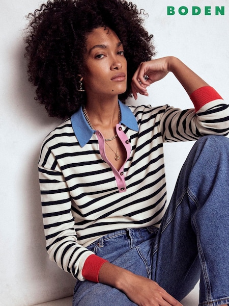 Boden Blue Relaxed Lara Cotton Henley Jumper (H82644) | £76