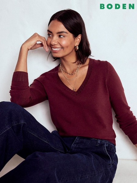 Boden Purple Emilia Cotton V-Neck Jumper (H82649) | £60
