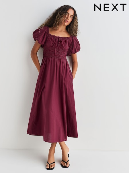 Plum Purple Puff Sleeve Midi Dress (H82706) | £52