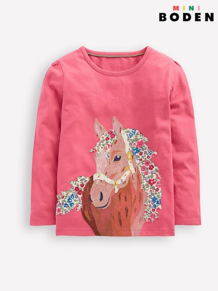 Boden Pink Long Sleeve Superstitch T-Shirt (H82718) | £19 - £21