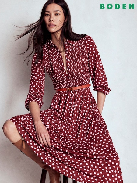 Boden Brown Smocked Jersey Shirt Dress (H82744) | £120