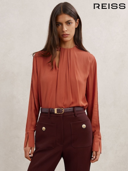 Reiss Copper Marta Drape-Detail Asymmetric Blouse (H82834) | £148