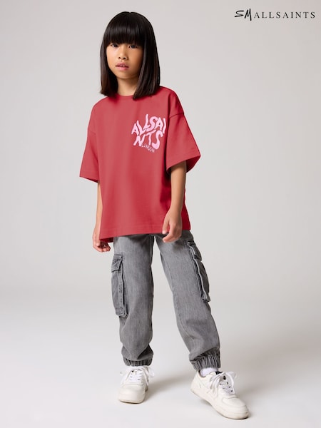 smALLSAINTS Red Girls Oversized Orlando Logo Crew 100% Cotton T-Shirt (H82842) | £0