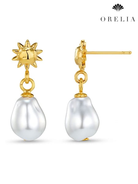 Orelia London Gold Tone Mini Molten Sun & Pearl Drop Earring (H82846) | £25