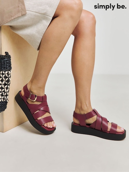 Simply Be Red Extra Wide Fit Chunky Buckle Fisherman Sandals (H82906) | £38