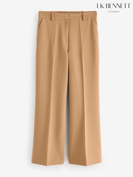 LK Bennett Brown Petite Julia Plain Polyester Relaxed Wide Trousers (H83060) | £199