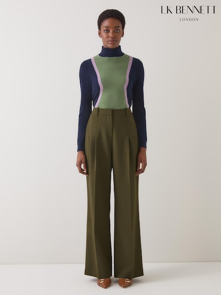 LK Bennett Green Petra Plain Polyester Pleat Front Notch Back Trousers (H83065) | £199