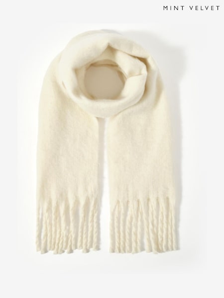 Mint Velvet Cream Brushed Fringed Scarf (H83123) | £49