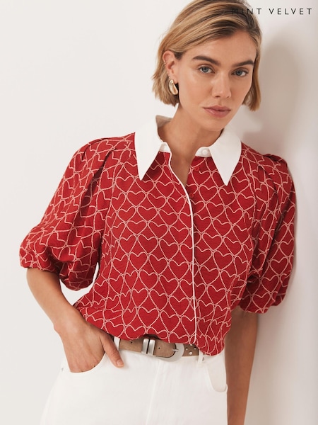 Mint Velvet Red Heart Print Shirt (H83129) | £89