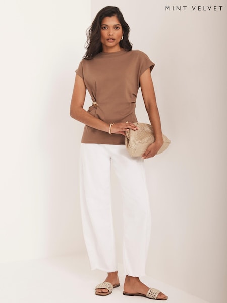 Mint Velvet Brown Gathered Detail T-Shirt (H83140) | £45