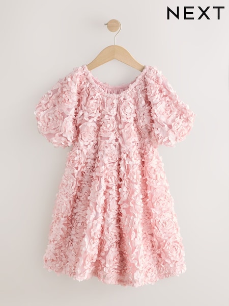 Pink 3D Floral Occasion Dress (3-14yrs) (H83158) | £36 - £42
