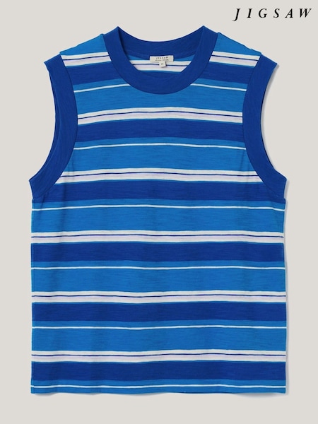 Jigsaw Blue Cotton Slub Multi Stripe Tank Top (H83169) | £39