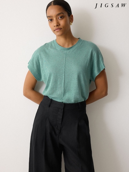 Jigsaw Green Linen Drape Sleeve Top (H83176) | £75