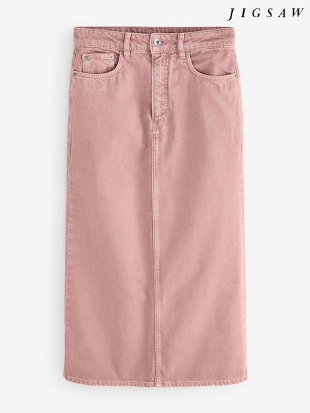 Jigsaw Pink Cole Denim Midi Skirt (H83180) | £0