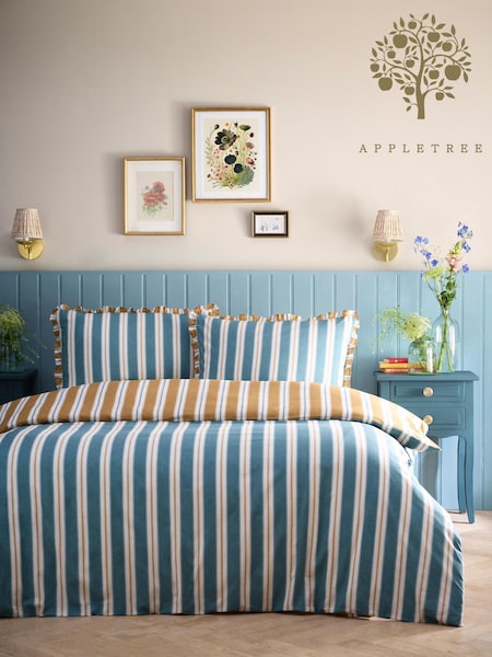 Appletree Teal Eloise Stripe Cotton Duvet Cover Set (H83253) | £50 - £65