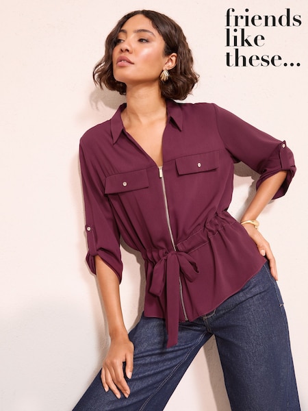 Friends Like These Burgundy Utility Style Tie Waist Shirt (H83267) | £36
