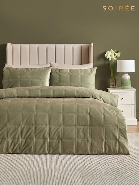 Soiree Green Brighton Square Velvet Duvet Cover Set (H83283) | £60 - £80