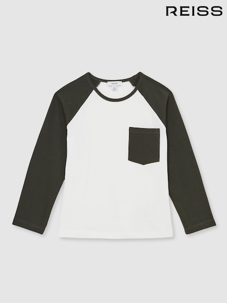 Reiss Green Hayes 13-14 yrs Cotton Colour-Block Long-Sleeve T-Shirt (H83301) | £24
