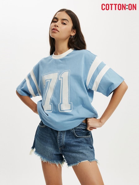 Cotton On Blue Oversized Graphic Print T-Shirt (H83343) | £0