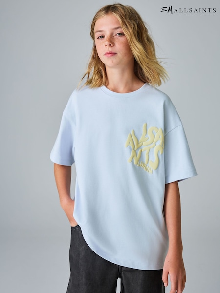 smALLSAINTS Light Blue Girls Oversized Orlando Logo Crew 100% Cotton T-Shirt (H83434) | £20 - £28