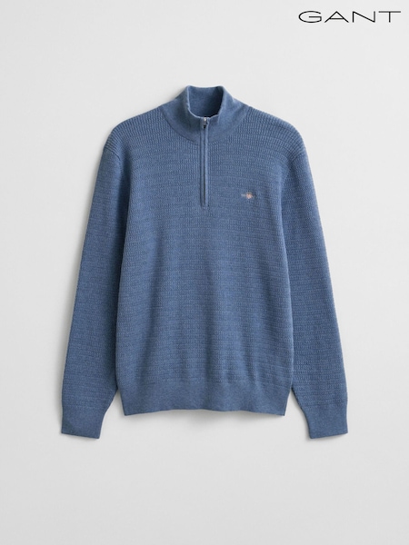 GANT Blue Light Mini Cable Knit Quarter Zip Jumper (H83583) | £130